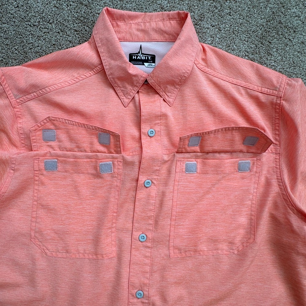 Habit Mens Fishing Shirt Large Coral Short Sleeve UPF 40 Vented Performance Top - Picture 3 of 16